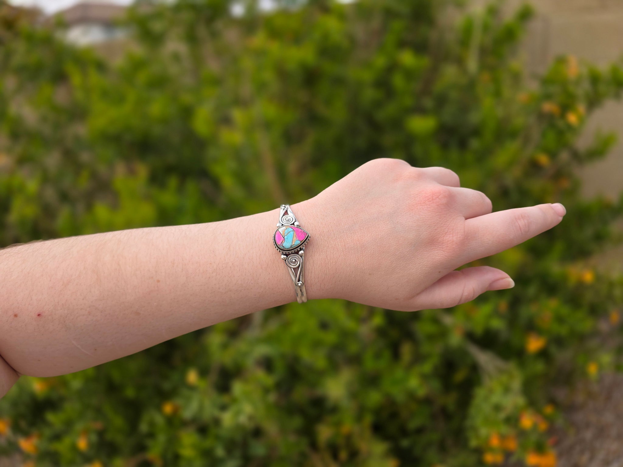 Handmade Cotton Candy & Sterling Silver Cuff Bracelet