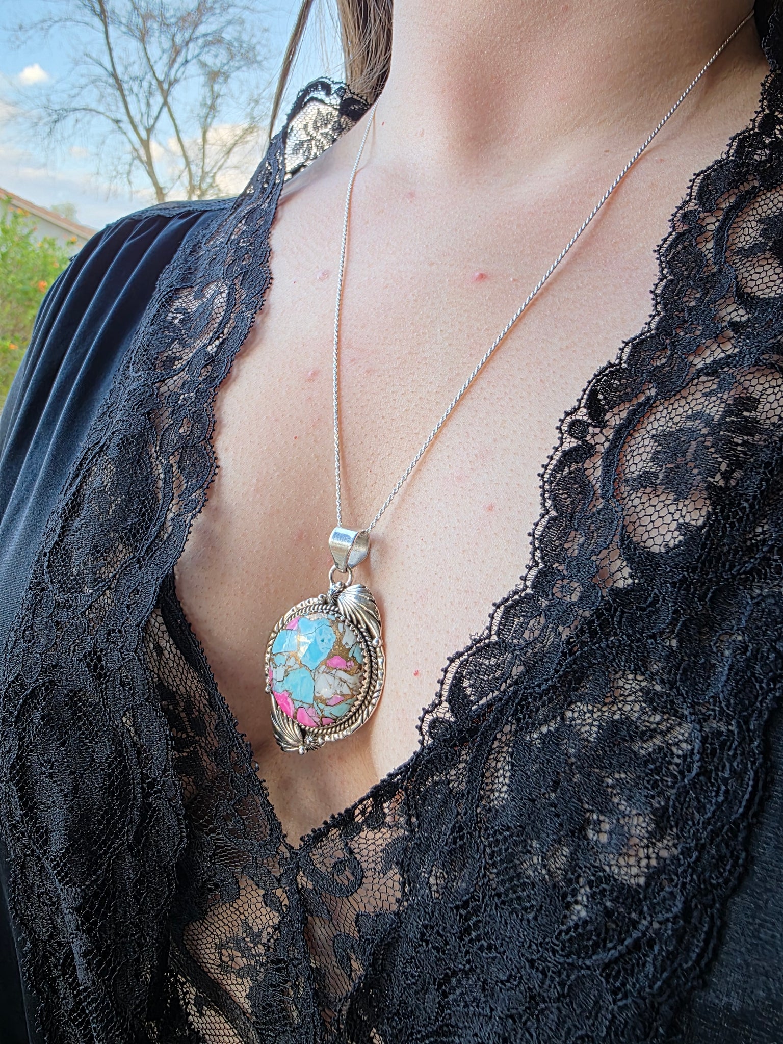 Handmade Cotton Candy Sterling Silver Necklace