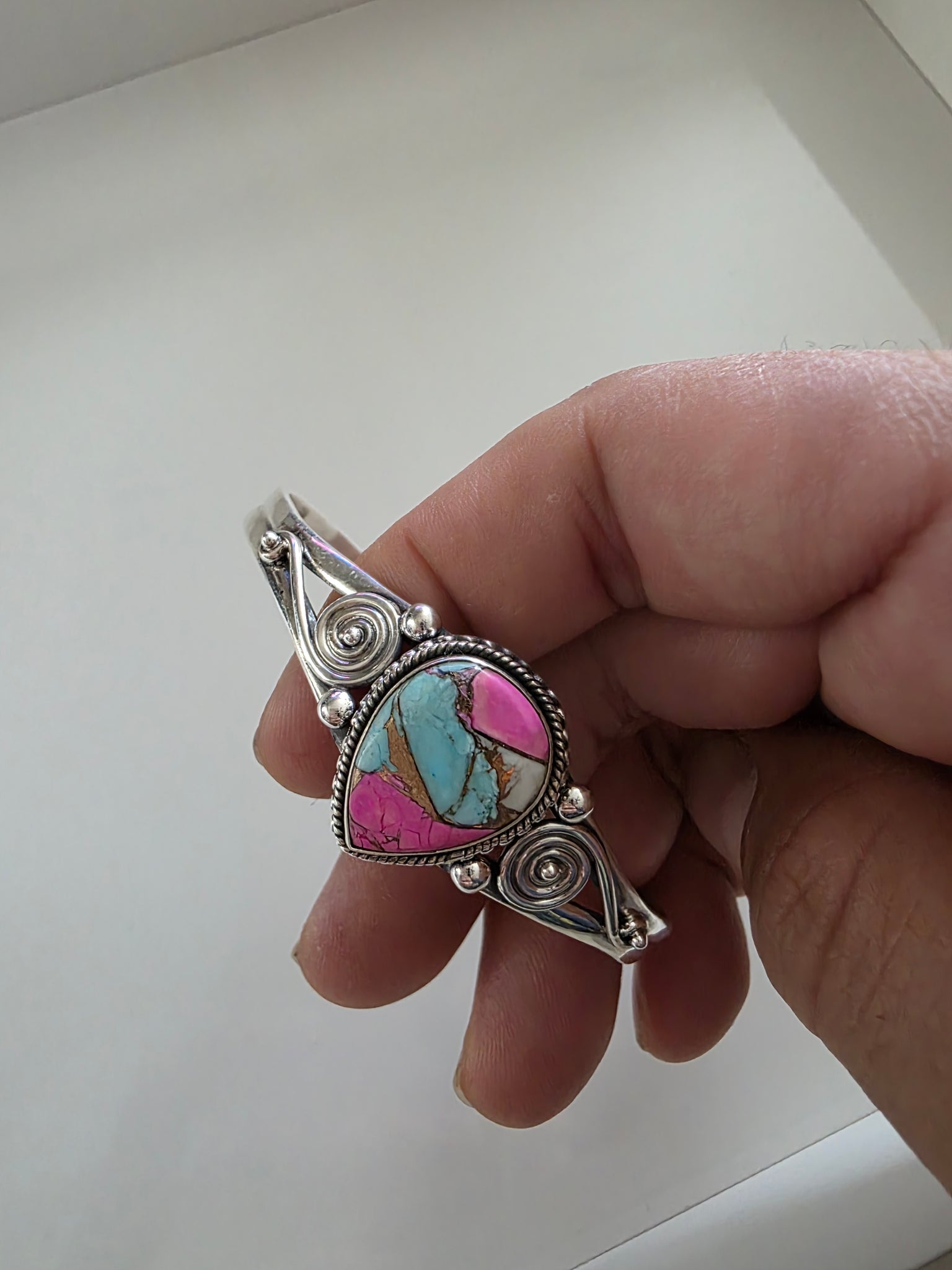 Handmade Cotton Candy & Sterling Silver Cuff Bracelet