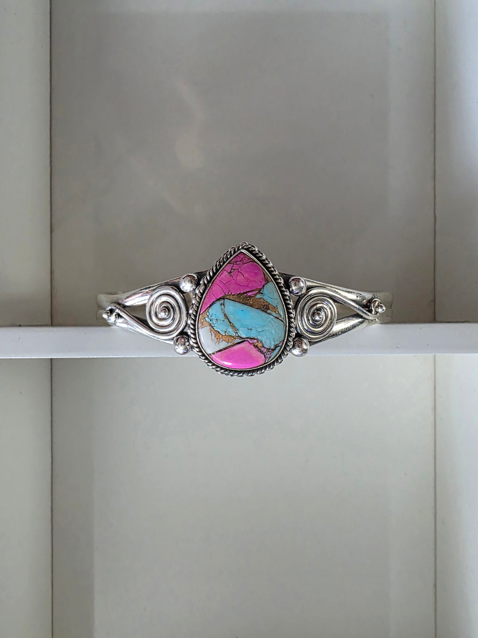 Handmade Cotton Candy & Sterling Silver Cuff Bracelet