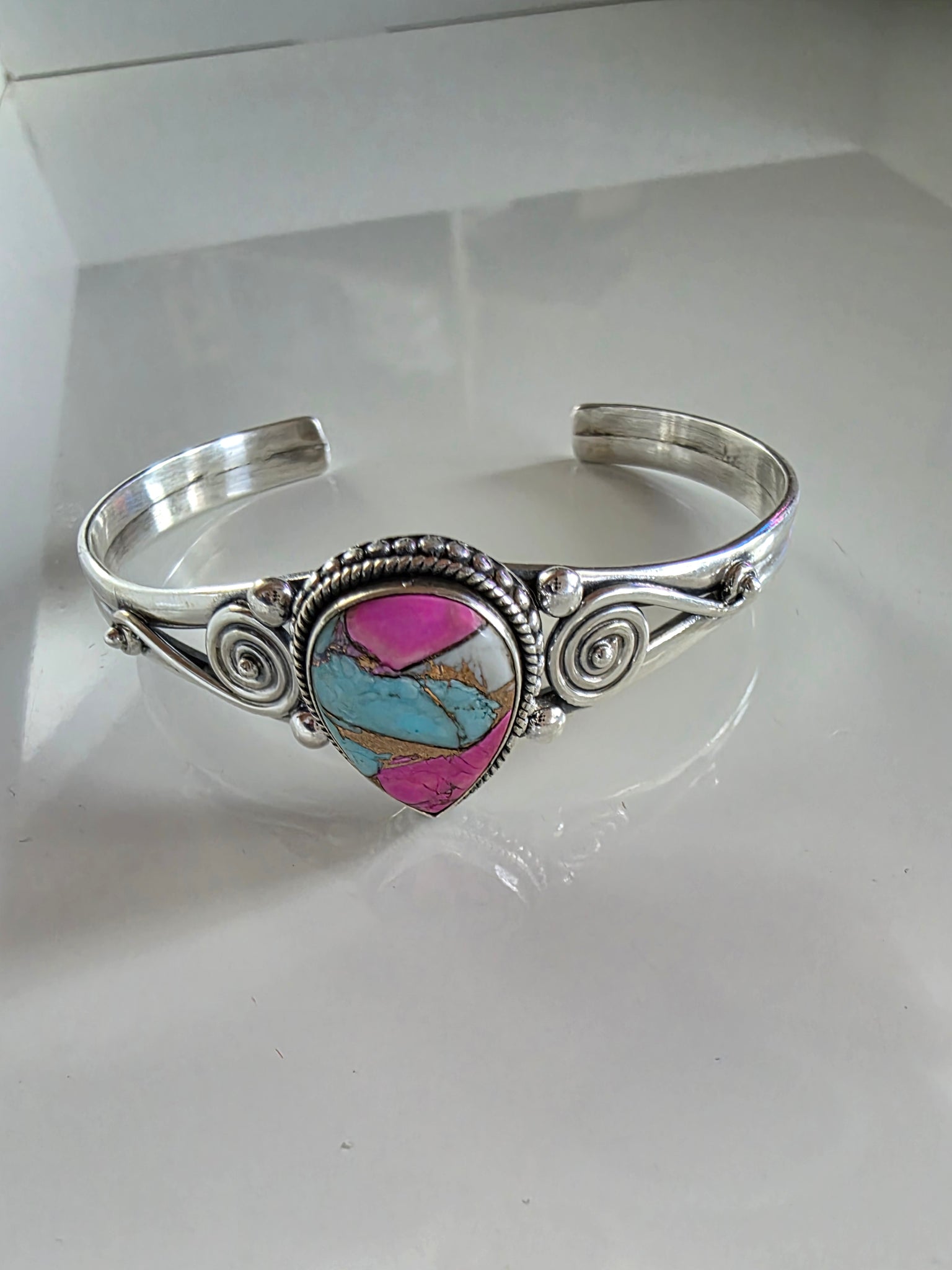 Handmade Cotton Candy & Sterling Silver Cuff Bracelet