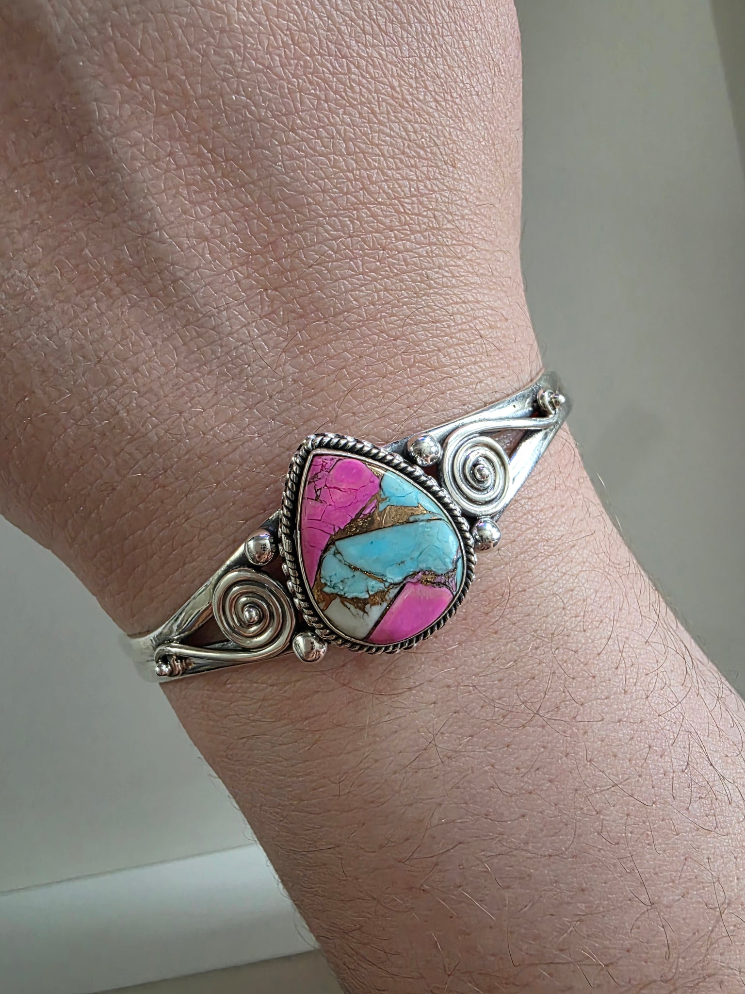 Handmade Cotton Candy & Sterling Silver Cuff Bracelet