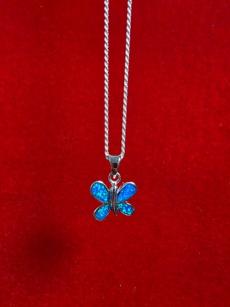 Blue Opal Butterfly Necklace .925