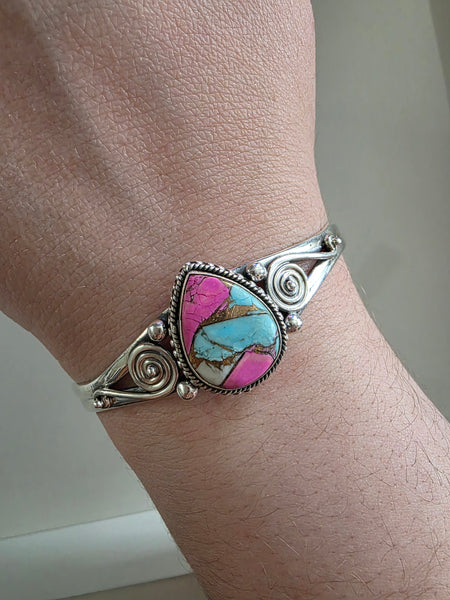 Handmade Cotton Candy & Sterling Silver Cuff Bracelet