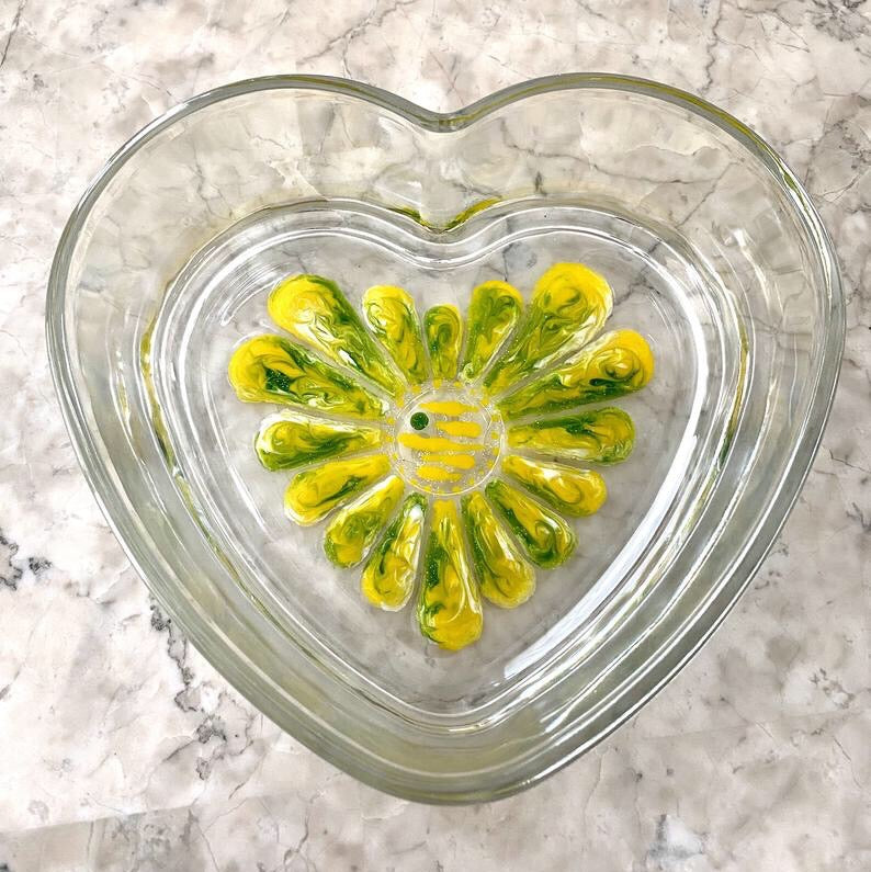 Yellow + Green Shimmer Stained Glass Gift Idea. Christmas Dish, Trinket Dish, Key Dish, Candy Dish, Sun Catcher