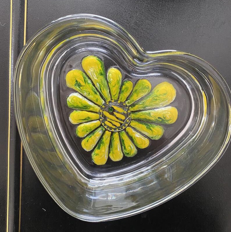 Yellow + Green Shimmer Stained Glass Gift Idea. Christmas Dish, Trinket Dish, Key Dish, Candy Dish, Sun Catcher