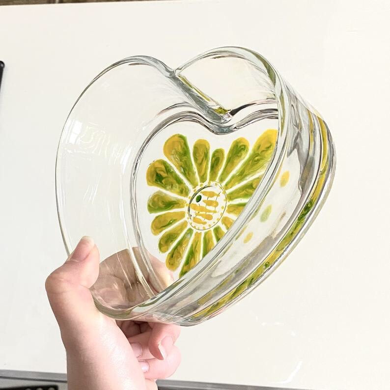 Yellow + Green Shimmer Stained Glass Gift Idea. Christmas Dish, Trinket Dish, Key Dish, Candy Dish, Sun Catcher